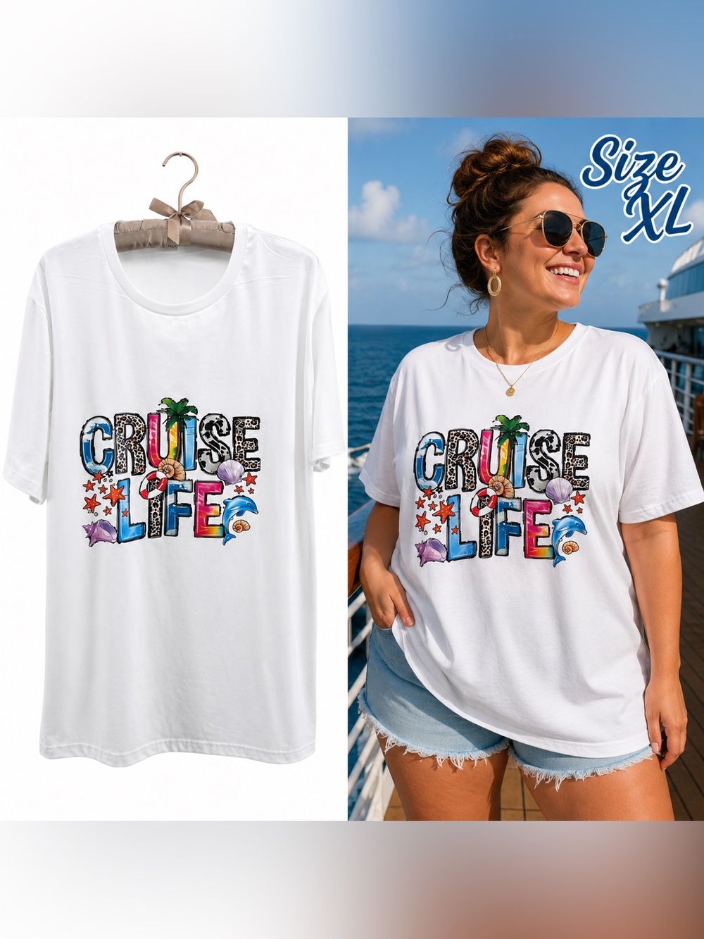 Cruise Life Graphic T-Shirt Woman’s XL Tropical Beach Ocean Vacation Casual Tee